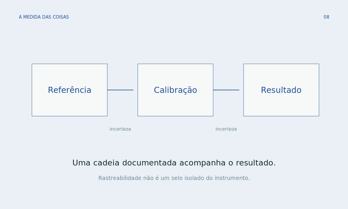 Cadeia horizontal de três referências conectadas a um resultado, cada ligação com pequeno campo “incerteza”; abaixo dois pares de valores da tabela. Não usar selos de aprovação.